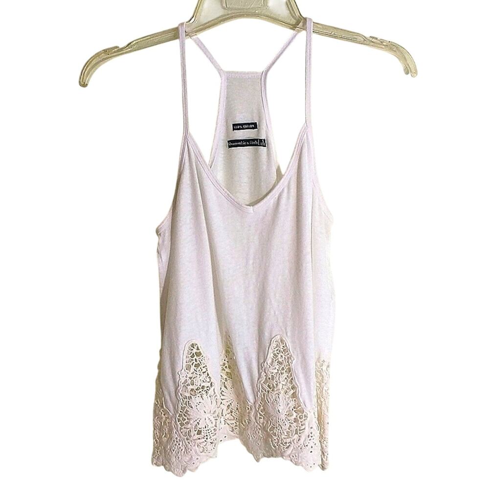 Abercrombie & Fitch Tank Top Women's Sz S White Razer back Crochet Lace Knit Y2k